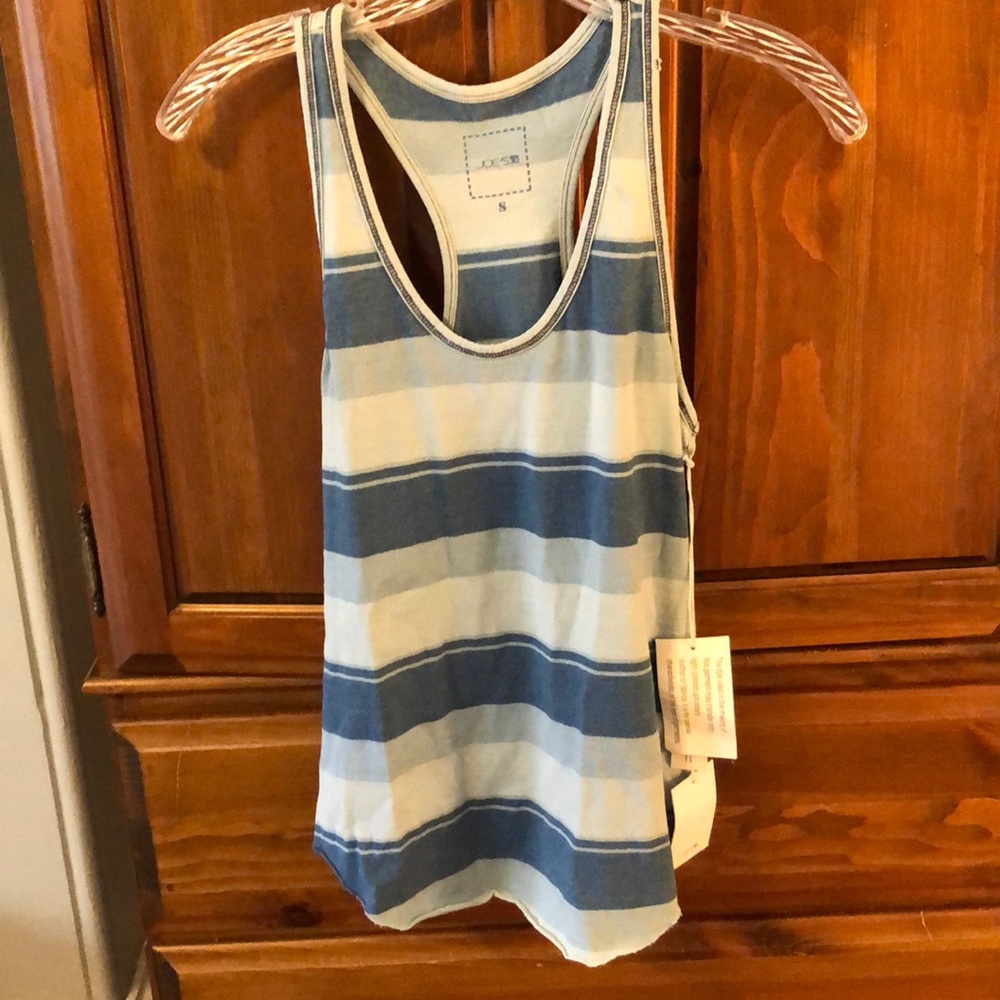 Joe’s Jeans blue striped tank, deep V.